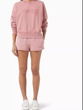 Gucci Dusty Pink Logo Sweatshirt and Shorts Set size S